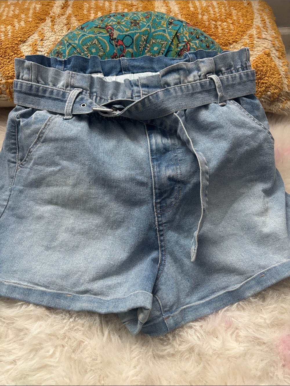 No Boundaries Light Blue High-Rise Denim Shorts with Belt